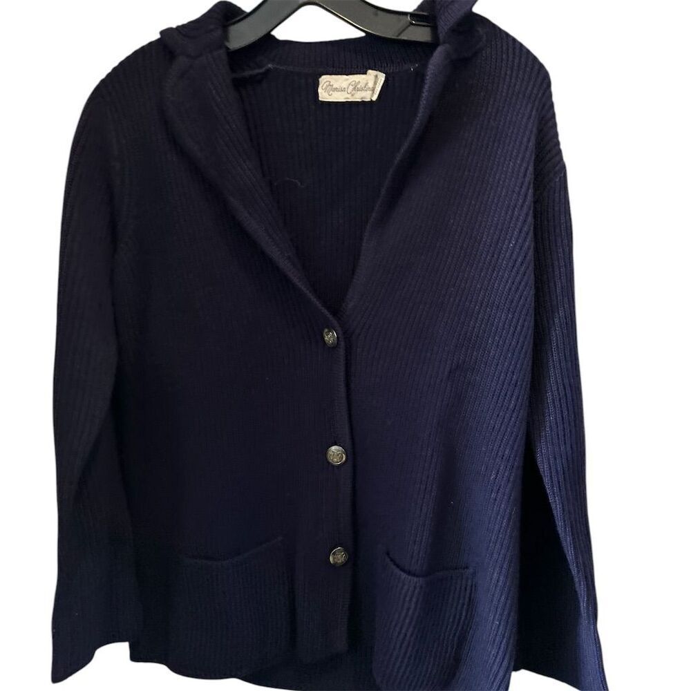 Marisa Christina Women's M Blue Cardigan Sweater Vintage Button-Up 100%‎ wool
